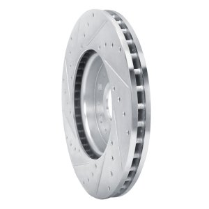 Buick Enclave Brake Rotor (1) - Front Right - R1 Concepts - Drilled & Slotted - Silver - `17-`25